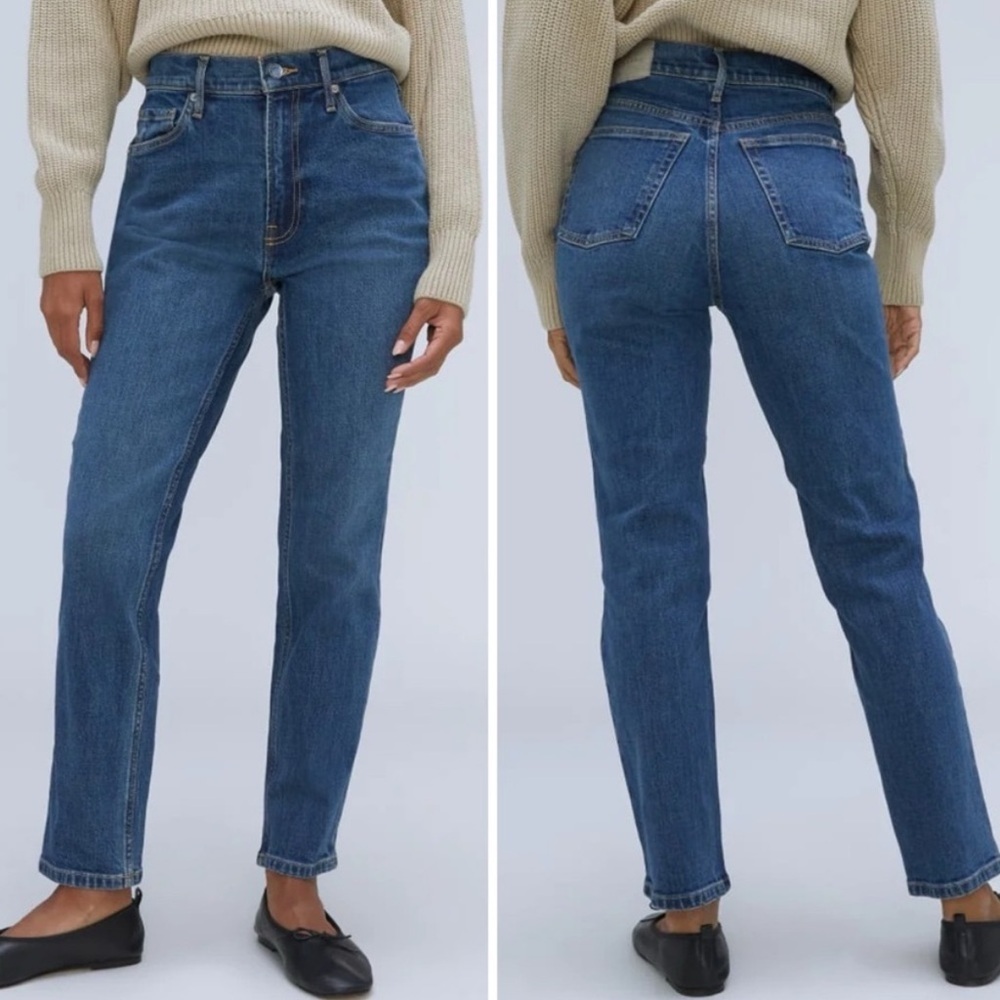 EVERLANE The Original Cheeky Crop Organic Cotton Straight Leg Dark Wash Jeans
